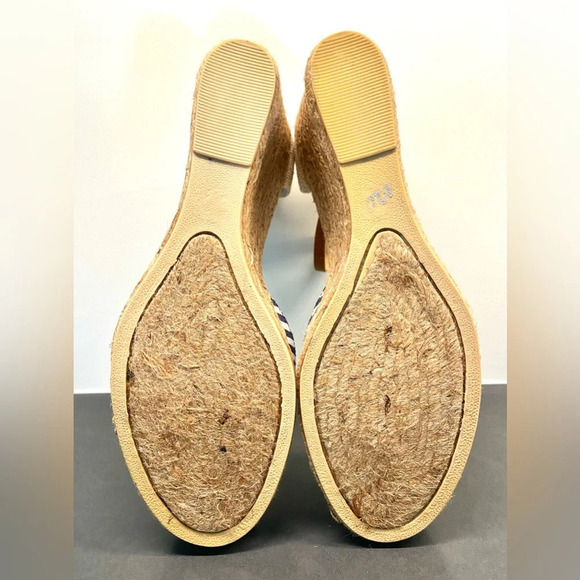 White Mountain Mamba Wedge Espadrille Blue/White Stripe Leather Ankle Strap 11 M - Picture 7 of 10